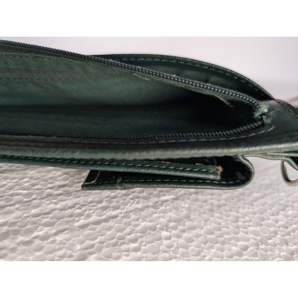 Vintage Tandem Bags Dark Green Leather Wallet Clutch Crest Embossed 05G - Picture 11 of 13